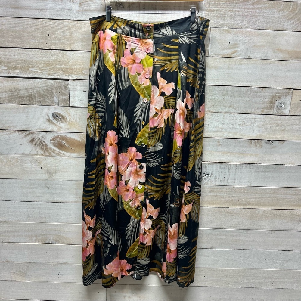 Favorite Daughter Maxi Skirt size 16 Button Front Silk Ethereal Black Floral